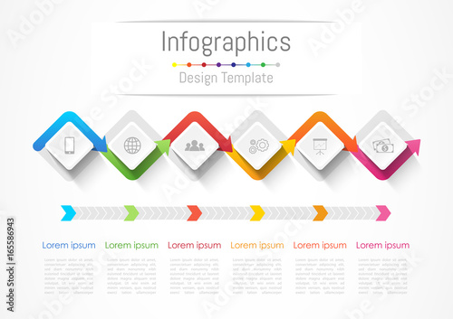 Infographic design elements for your business with 6 options, parts, steps or processes, Vector Illustration.