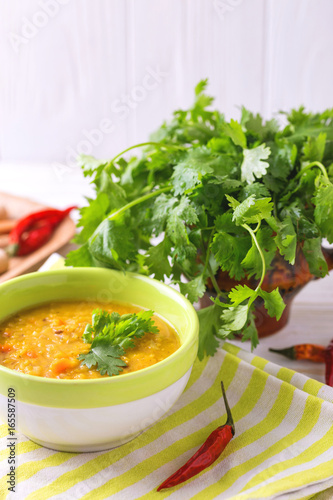 Masoor dal - Indian lentil cream soup. Curry Hyderabadi Khatti photo