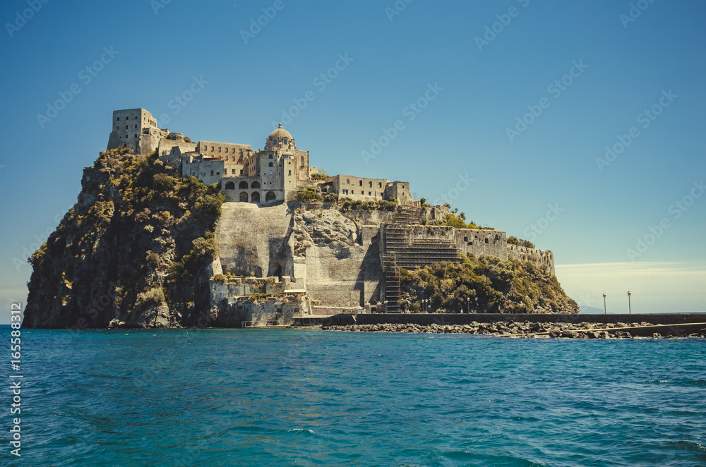 Ischia Ponte with castle Aragonese in Ischia island, Bay of Naples Italy