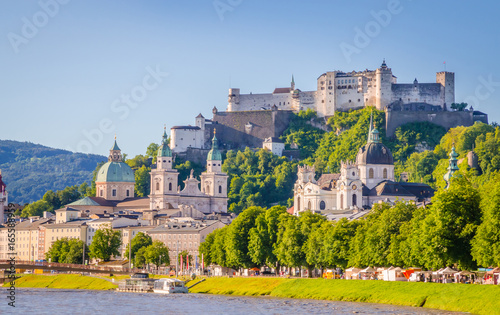 Beautiful view of Salzburg,  Fortress Hohensalzburg  and Salzach river in summer, Salzburg, Salzburger Land, Austria photo