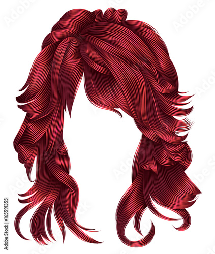 trendy woman long hairs Red colors .beauty fashion .  realistic 3d