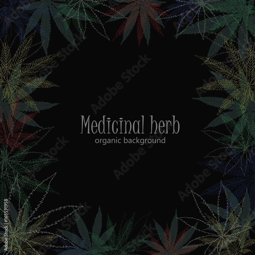 Marijuana Leafs, Cannabis Foliage Hand Drawn Background. Vector 