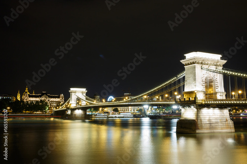 The Chain Bridge in Budapest, Hungary at night