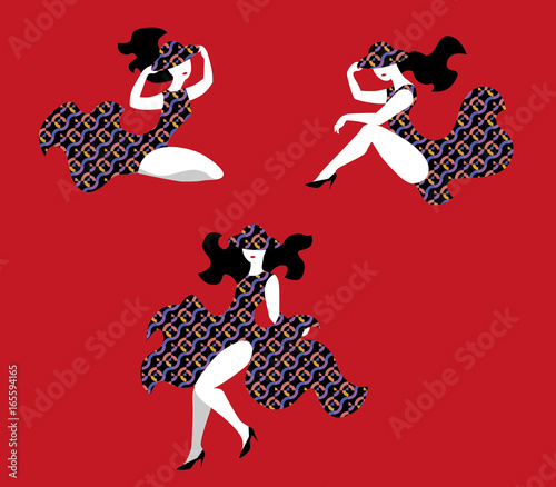 Vector Illustration of elegant fashion model in dress in retro style.