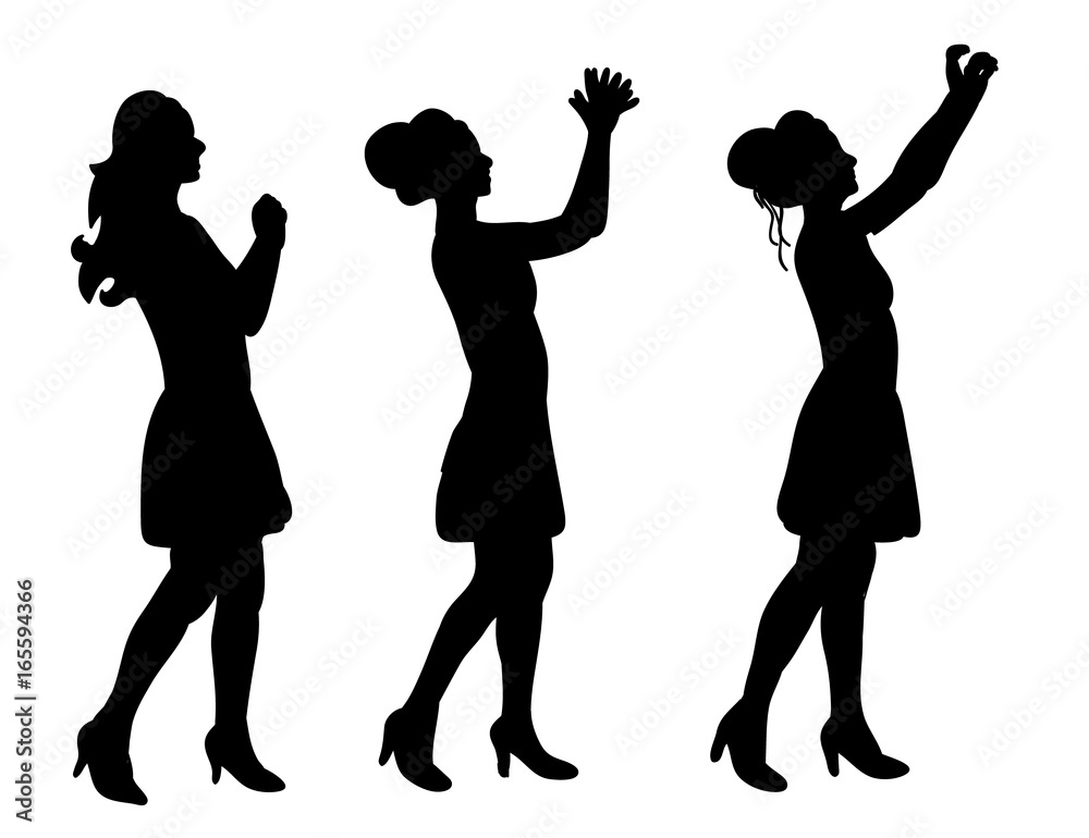 Vector, isolated, silhouette of a girl catches