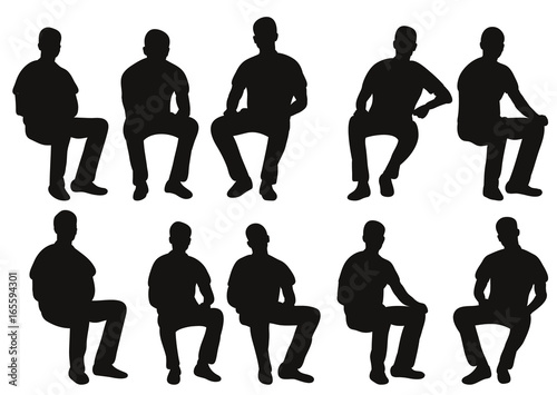 Vector, isolated, silhouette man sitting, collection