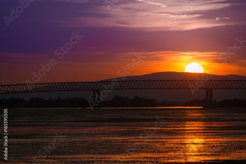 sunset on Danube river at Moldova Noua. Romania