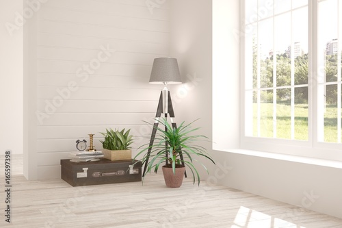 Wallpaper Mural White empty room with green landscape in window. Scandinavian interior design. 3D illustration Torontodigital.ca