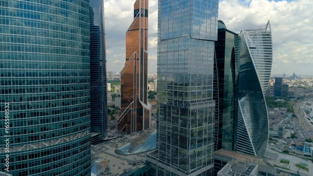 Drone footage of unique Moscow skyscrapers.