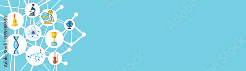 School Supplies On Edge Of Horizontal Banner With Copy Space Flat Vector Illustration