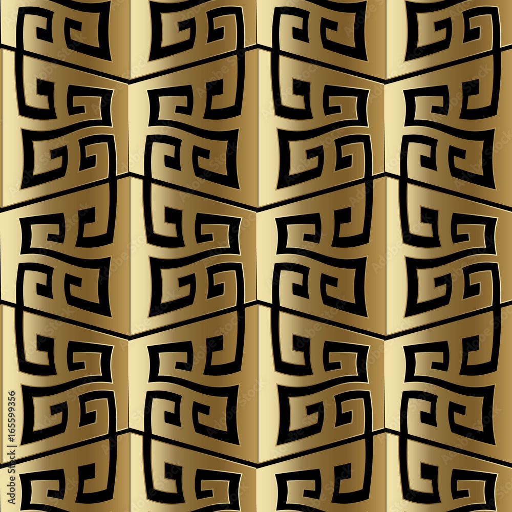 Gold geometric greek key seamless pattern. Modern golden abstract