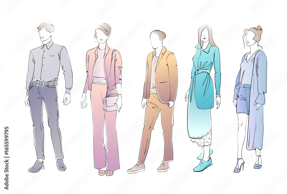 Fashion Collection Of Clothes Female And Male Models Wearing Trendy