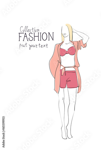 Fashion Collection Of Clothes Female Model Wearing Trendy Clothing Vector Illustration