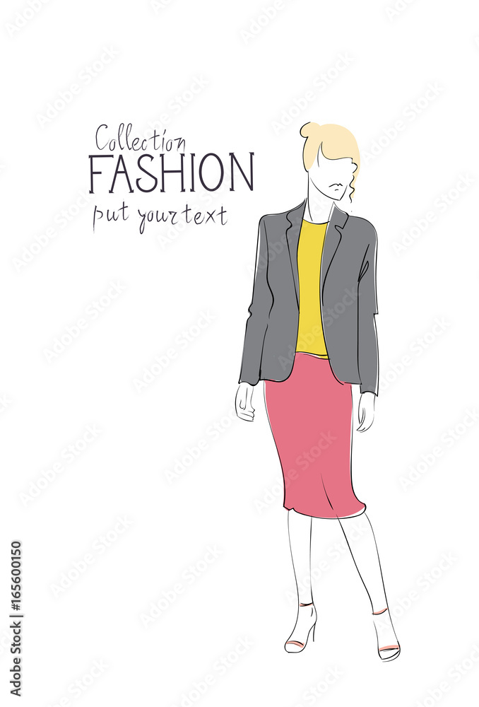 Fashion Collection Of Clothes Female Model Wearing Trendy Clothing Vector Illustration Fashion Collection Of Clothes Female Model Wearing Trendy Clothing Vector Illustration