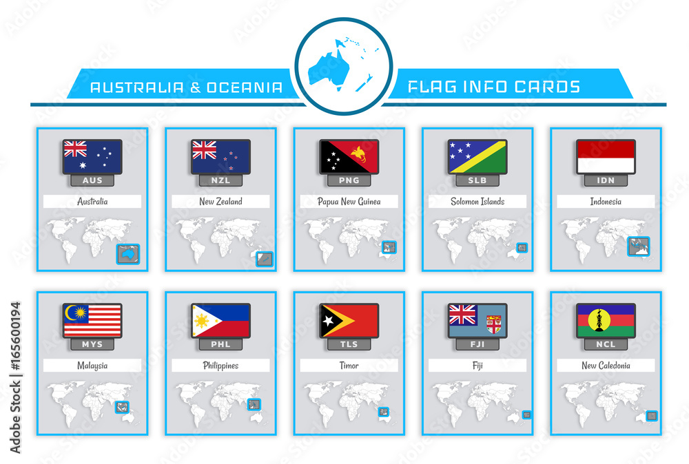 Australia and oceania info cards