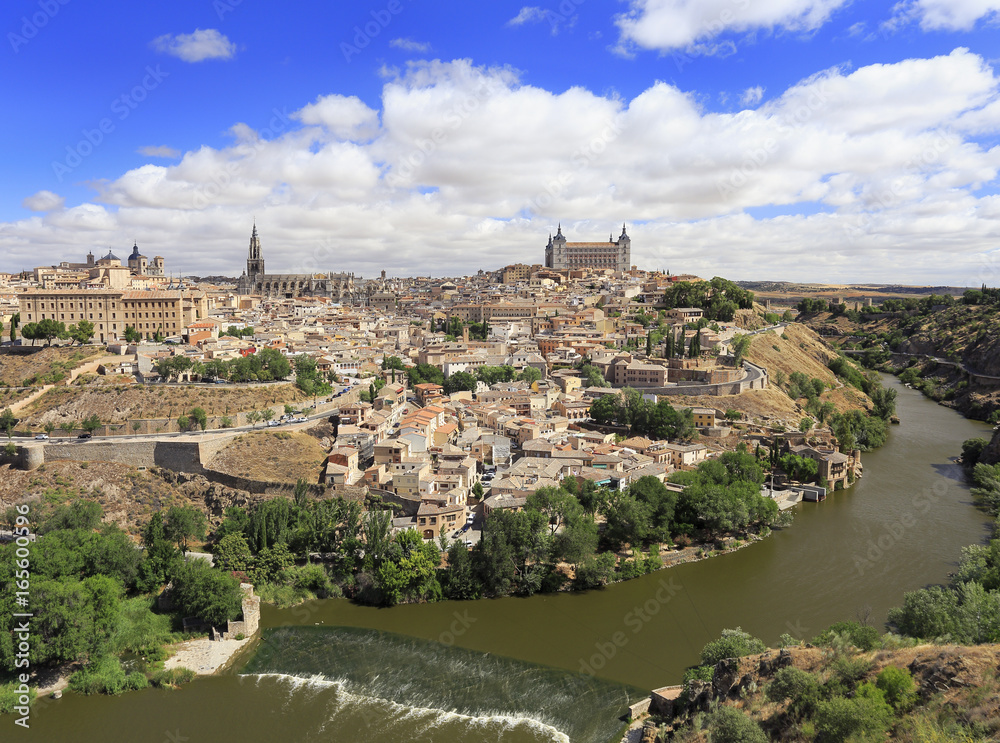 Toledo, Spain old town city skyline and Tagus River