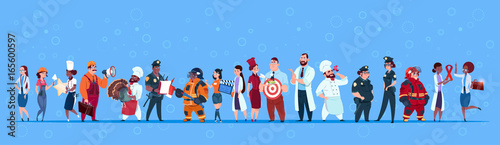 People Group Different Occupation Set, Employees Mix Race Workers Banner Flat Vector Illustration