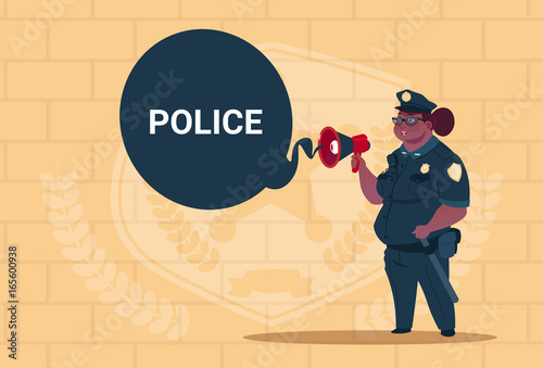 African American Police Woman Planning Action On White Board Wearing Uniform Female Guard On Blue Bricks Background Flat Vector Illustration