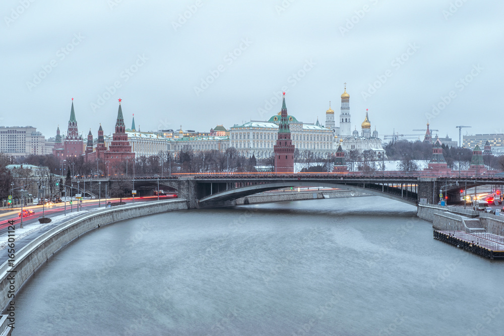 Moscow Kremlin and Moscow River in Moscow, Russia.