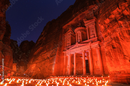 The Treasury, Petra By Night. An Ancient City of Petra, Al Khazneh, Jordan