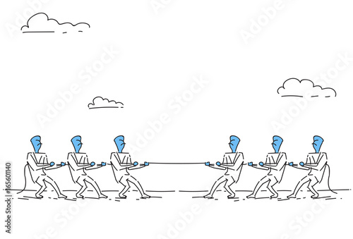 Businesspeople Group Team Pulling Rope, Business Competition Concept Vector Illustration