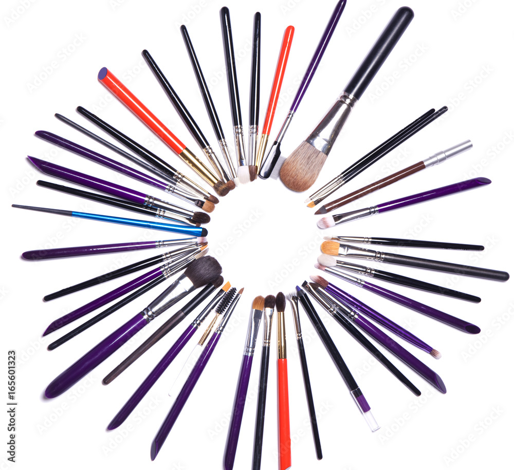 makeup brushes set for professional on white background.