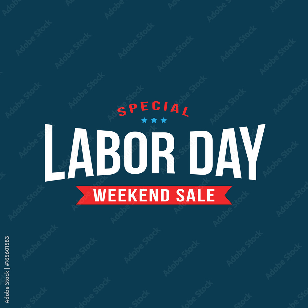 Obraz premium Traktowanie tekstu specjalnego weekendowej sprzedaży z okazji Święta Pracy, ilustracji wektorowych