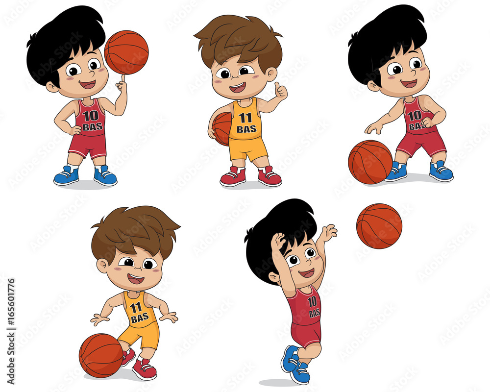 Obraz premium Set of kid playing basketball.