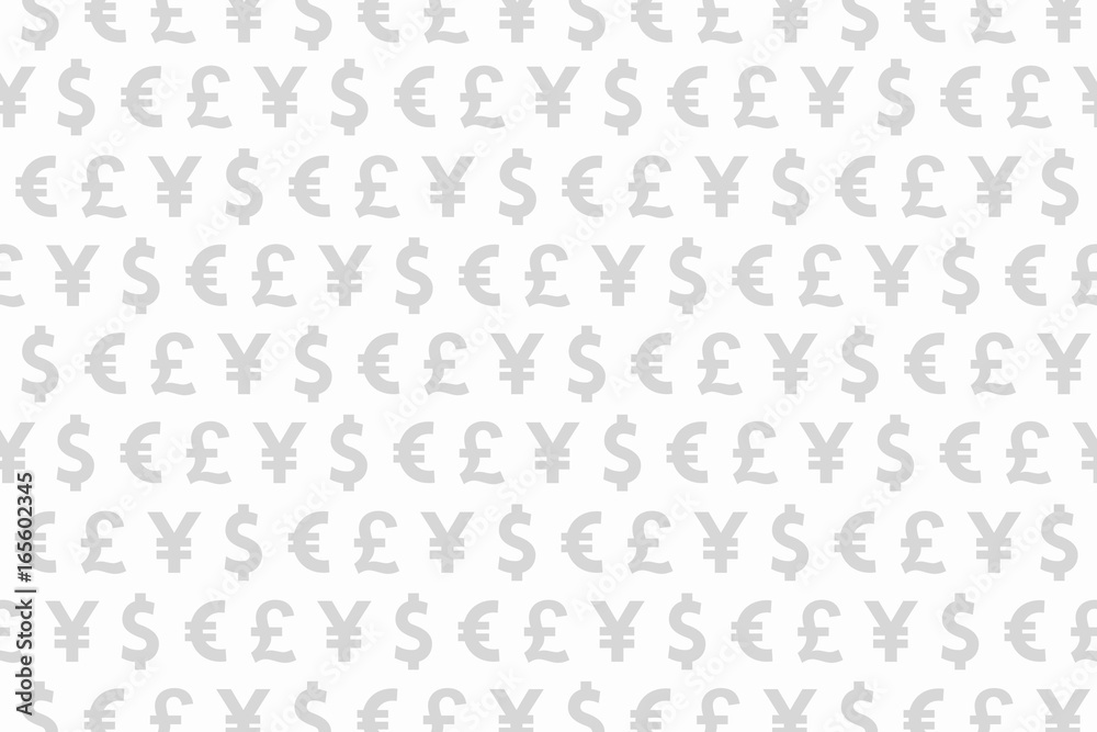 White and Grey Dollar Euro Yen Pound Currencies Pattern Background White and Grey Dollar Euro Yen Pound Currencies Pattern Background
