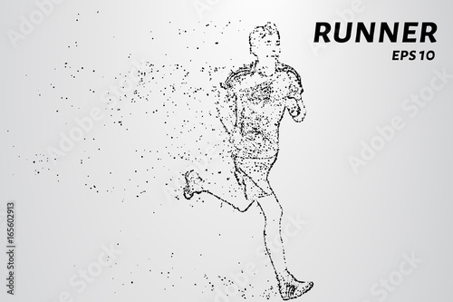 Runner of the particles. The man runs and the wind out of him pulling out pieces in the shape of a circle. Vector illustration