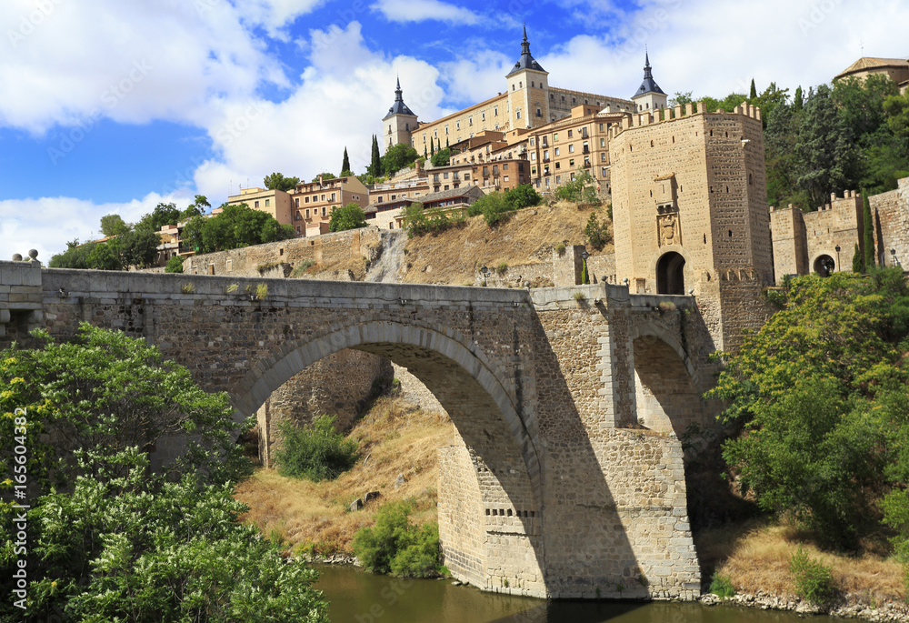 Toledo, Spain old town city skyline and Tagus River