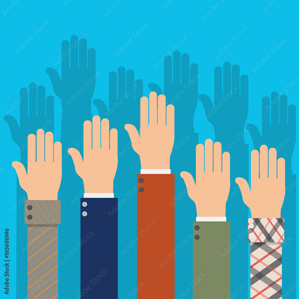 Raised up international hands. Voting hands. Election concept. Vector illustration Raised up international hands. Voting hands. Election concept. Vector illustration