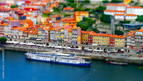 Colorful miniature tilt-shift view of old city center, Porto, Portugal © 31etc
