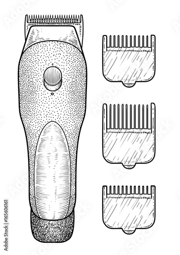 Hair clipper illustration, drawing, engraving, ink, line art, vector