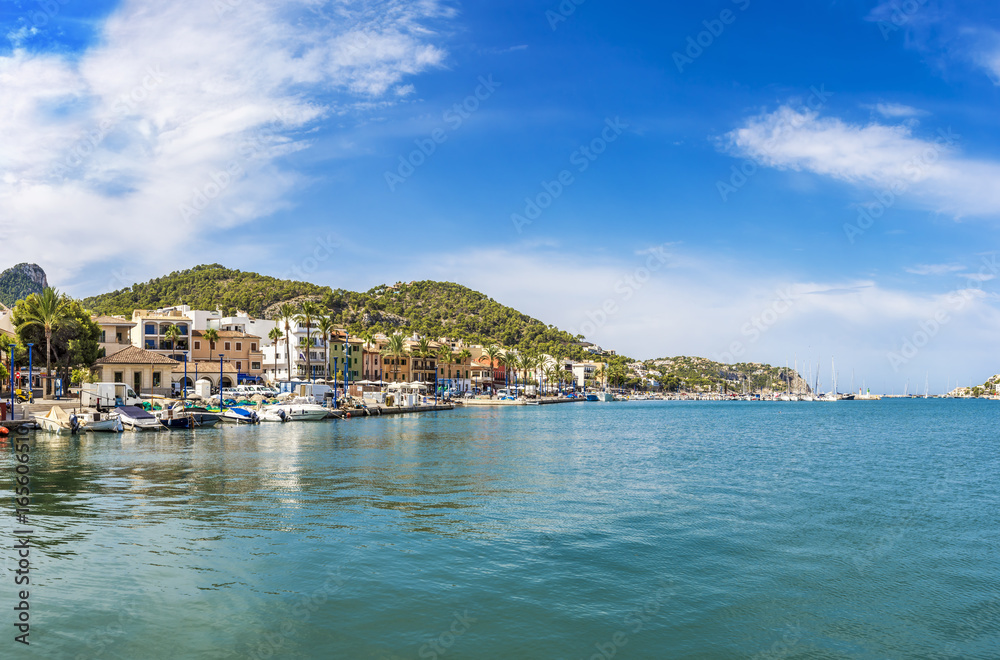 Panoramic view of the harbour in Puerto Andratx (Port d'Andratx), Mallorca, Spain