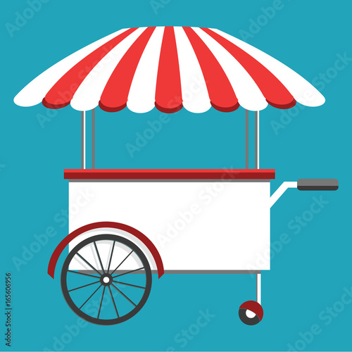 Food festival concept. Isometric icon, vector illustration. Street food truck, cart selling food and wok dishes.