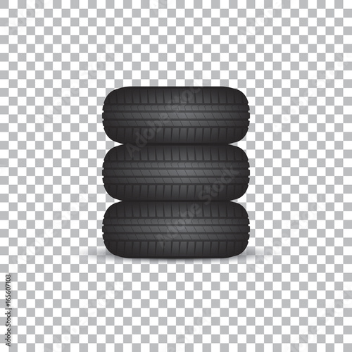 Realistic car tire with shadow isolated on white background. Vector illustration.