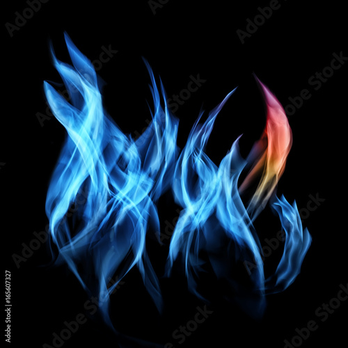 Gas flame of burning fire over black background