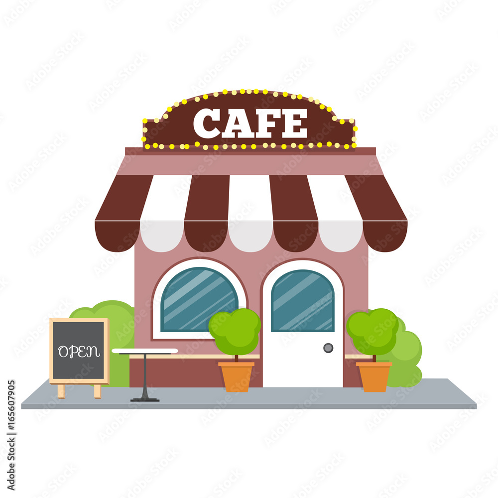 Flat isometric design. Colorful cafe isometric restaurant building. Cartoon vector icon
