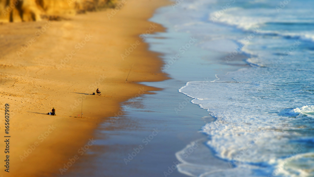Vivid yellow sand and rocks on coastline, Portugal Vivid yellow sand and rocks on coastline, Portugal