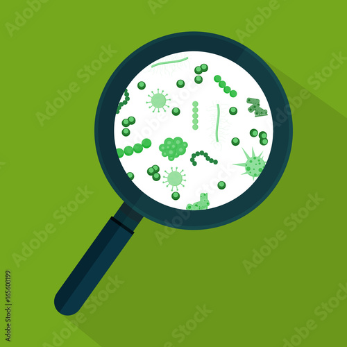 Vector illustration. Germs under the microscope.