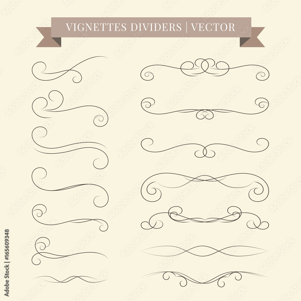 Vintage book vignettes, dividers and separators. Vector calligraphic design set