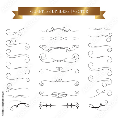 Vintage book vignettes, dividers and separators. Vector calligraphic design set