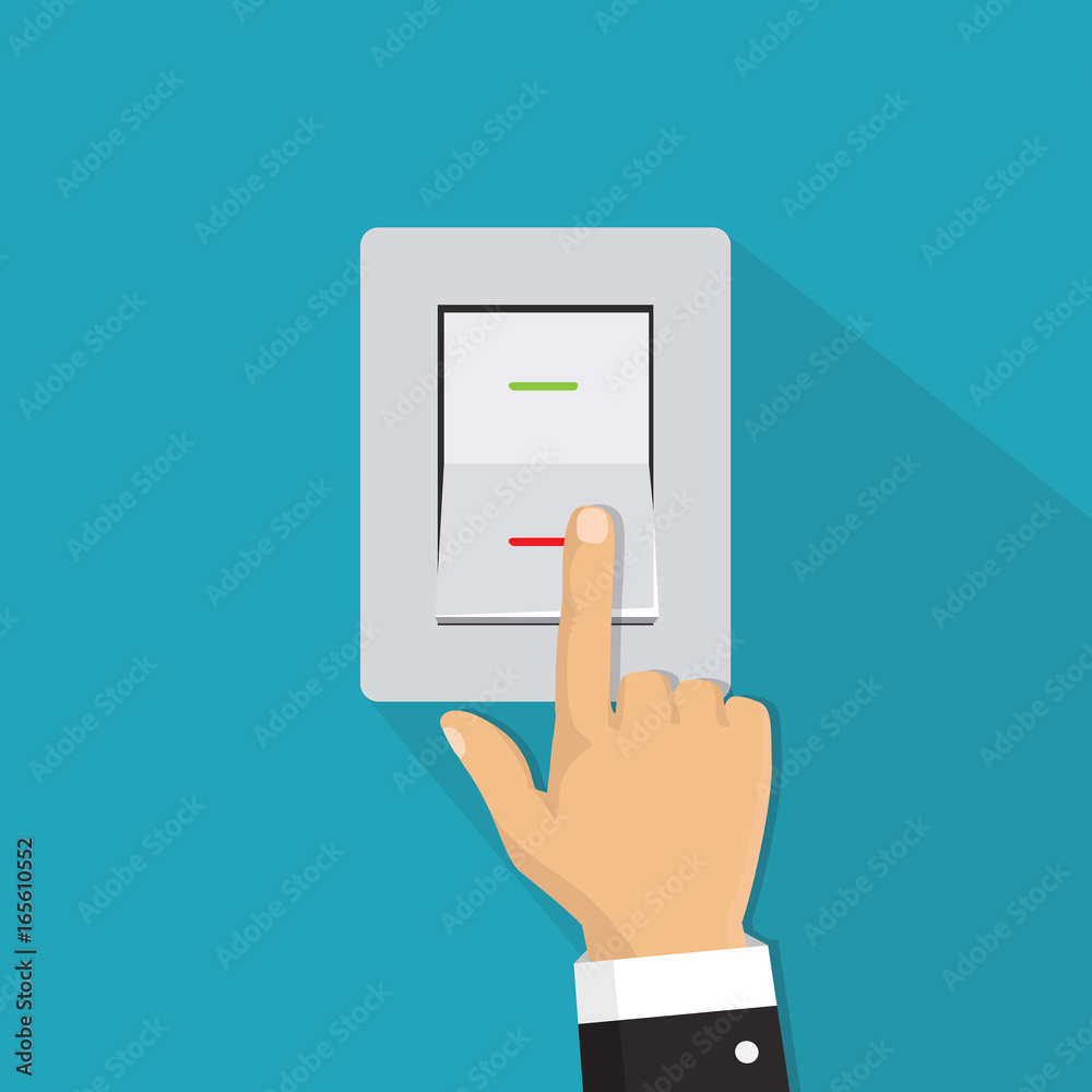 Isometric icon. Hand turning on the light switch. Toggle switch. Electric control concept. Vector graphic design Isometric icon. Hand turning on the light switch. Toggle switch. Electric control concept. Vector graphic design
