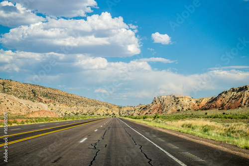 Highway in the desert. Traveling in Arizona by car