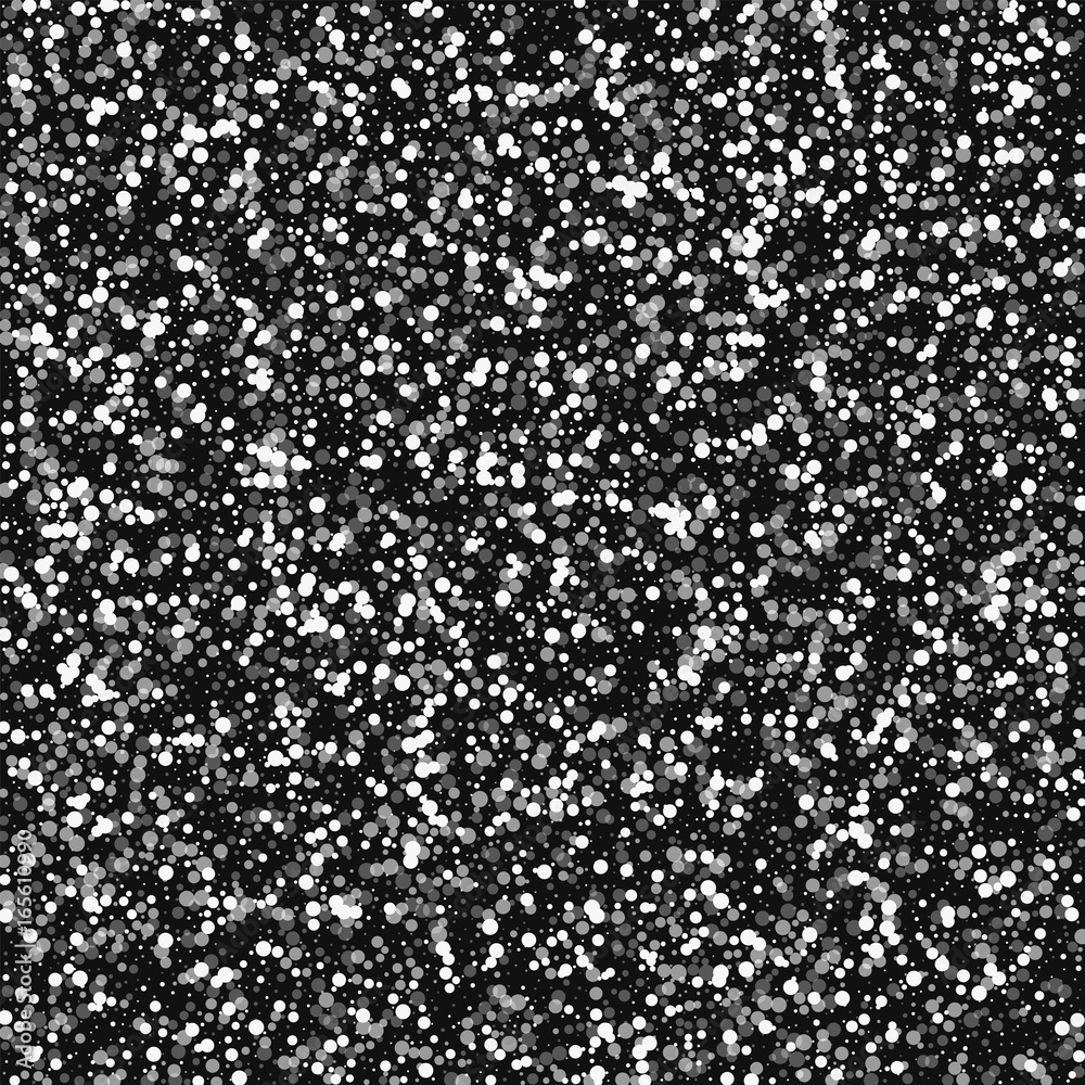 Random falling white dots. Scattered pattern with random falling white dots on black background. Vector illustration.