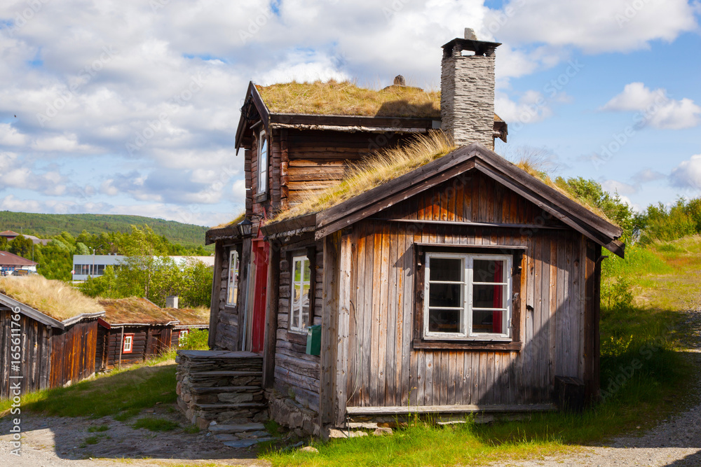 Traditional houses of copper mines town of Roros, Norway