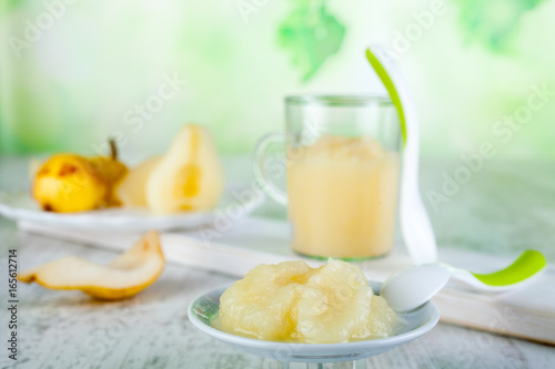 Pear puree for baby nutrition