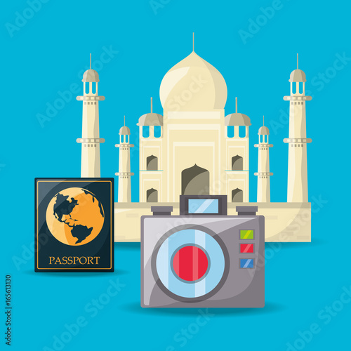 tag mahal architecture with passport and camera