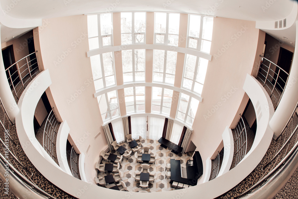 Fototapeta premium Modern luxury hotel lobby interior. high ceiling